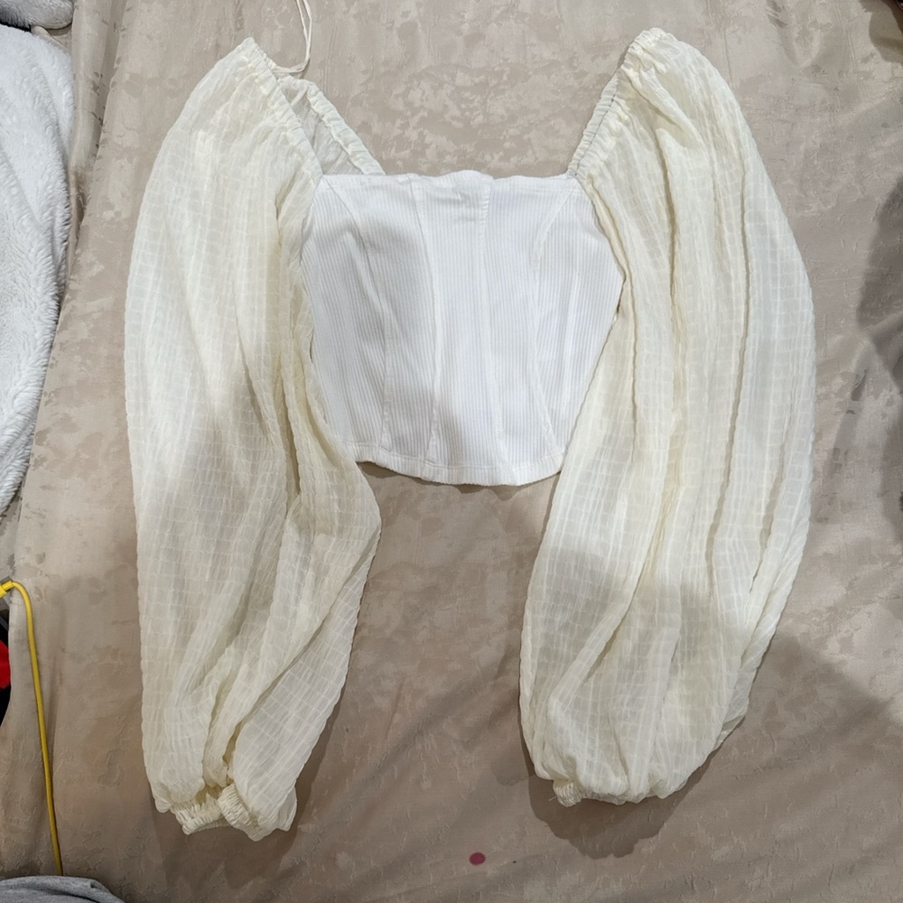 Urban Outfitters Cream Blouse with Flowing Sleeves